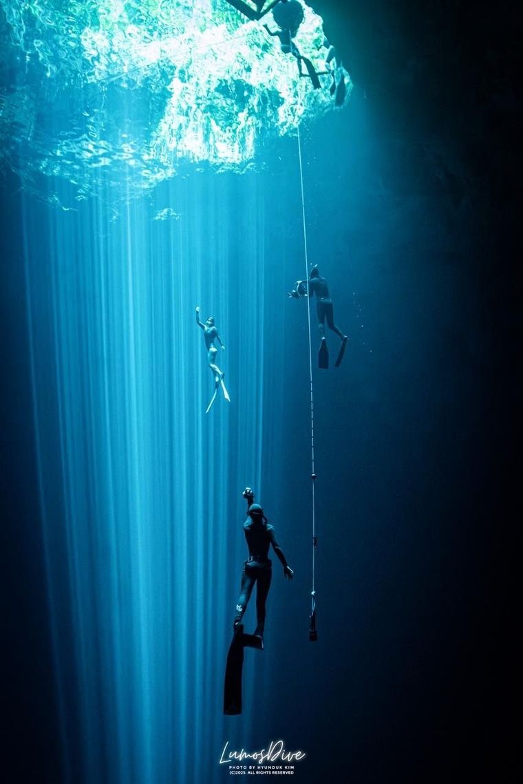 Light rays pouring into a Yucatán cenote